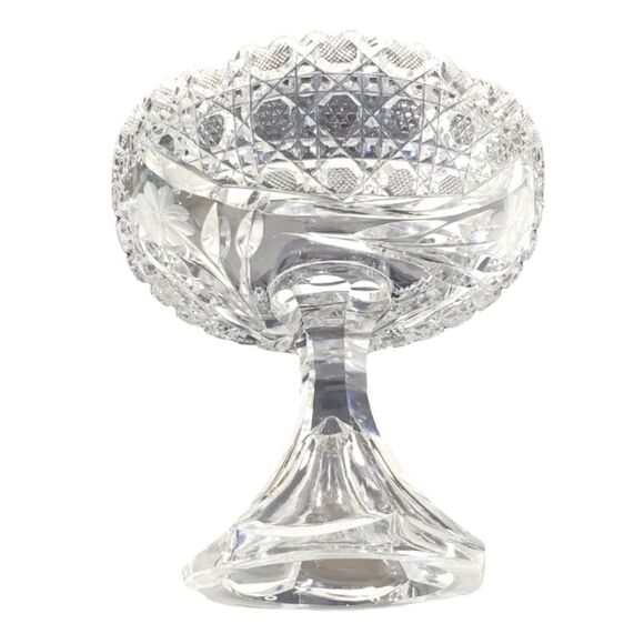Vintage Etched Crystal 5" Compote Candy Dish Sawtooth Rim Pedestal - Picture 8 of 8